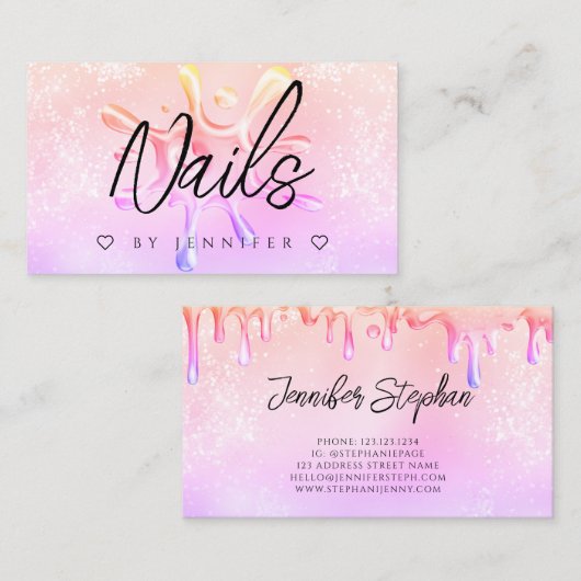 Holografischer Glitzer Polnischer Splash Tropfen N Visitenkarte (Vorne/Hinten)