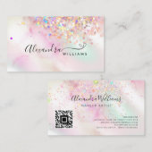 Holografischer Glitzer QR Code Makeup Artist Marbl Visitenkarte (Vorne/Hinten)