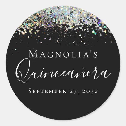 Holografischer Glitzer Quinceañera Runder Aufkleber (Vorderseite)
