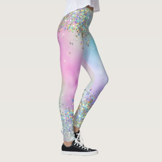 Holografischer Glitzer Rainbow Pastels Leggings (Rechts)