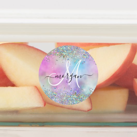 Holografischer Glitzer Rainbow Pastors Monogram Etiketten (Befestigt)