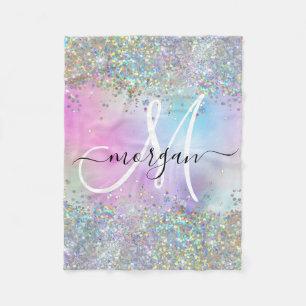 Holografischer Glitzer Rainbow Pastors Monogram Fleecedecke