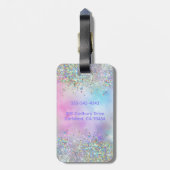 Holografischer Glitzer Rainbow Pastors Monogram Gepäckanhänger (Rückseite vertikal)