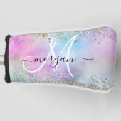 Holografischer Glitzer Rainbow Pastors Monogram Golf Headcover (Vorderseite)