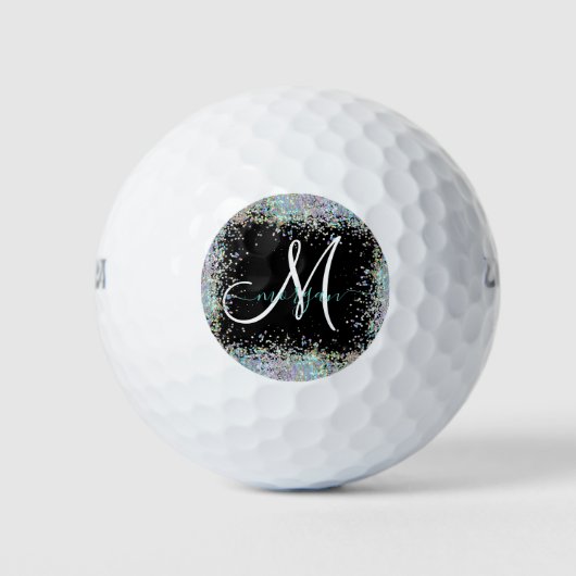Holografischer Glitzer Rainbow Pastors Monogram Golfball (Vorderseite)