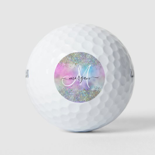 Holografischer Glitzer Rainbow Pastors Monogram Golfball (Vorderseite)