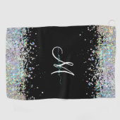 Holografischer Glitzer Rainbow Pastors Monogram Golfhandtuch (Horizontal)