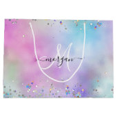 Holografischer Glitzer Rainbow Pastors Monogram Große Geschenktüte (Rückseite)