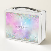 Holografischer Glitzer Rainbow Pastors Monogram Metall Brotdose (Rückseite)