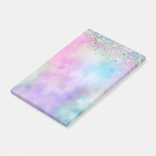 Holografischer Glitzer Rainbow Pastors Monogram Post-it Klebezettel (angewinkelt)