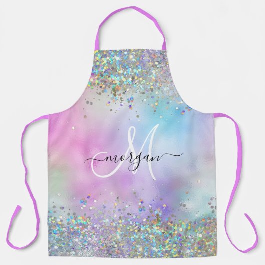 Holografischer Glitzer Rainbow Pastors Monogram Schürze (Vorderseite)