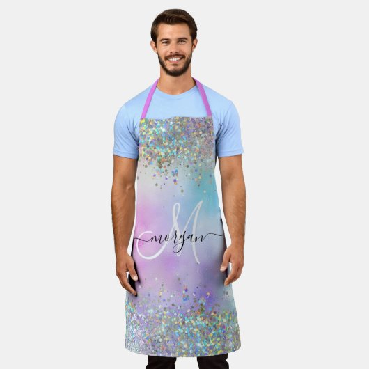 Holografischer Glitzer Rainbow Pastors Monogram Schürze (Getragen)