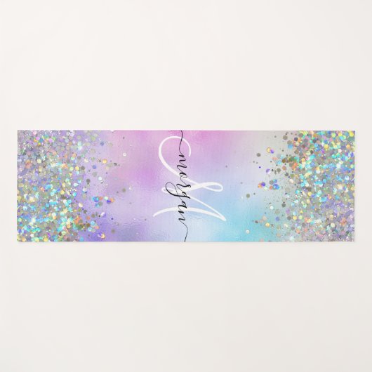 Holografischer Glitzer Rainbow Pastors Monogram Yogamatte (Vorderseite (Horizontal))