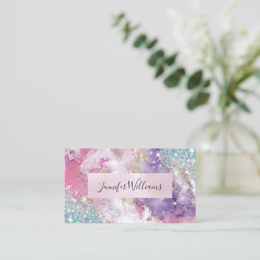 Holografischer Glitzer Rosa Fohlen Lila Wasserfarb Visitenkarte (Stehend Vorderseite)