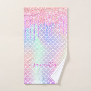 Holografischer Glitzer unicorn mermaid-Waage Name Badhandtuch Set