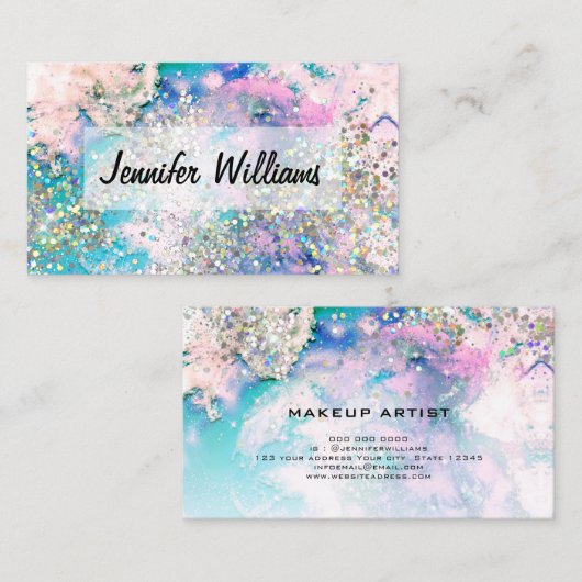 Holografischer Glitzer Wasserfarben Elegante Paste Visitenkarte (Vorne/Hinten)