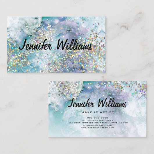 Holografischer Glitzer Wasserfarben Elegante Schön Visitenkarte (Vorne/Hinten)