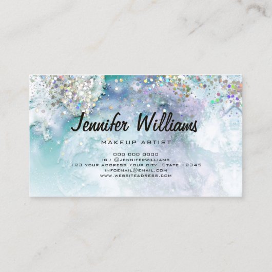 Holografischer Glitzer Wasserfarben Elegante Schön Visitenkarte (Rückseite)