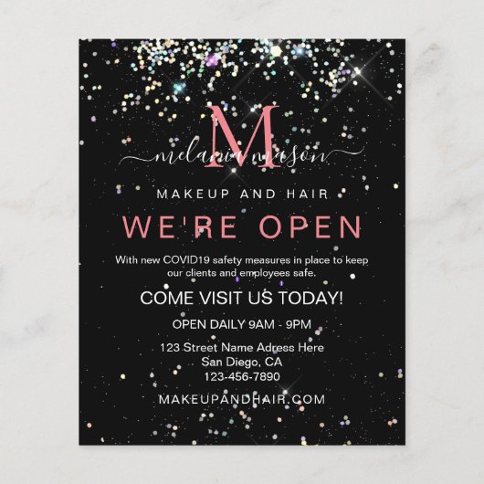Holografischer Glitzer Wir sind Open Salon Black E Flyer (Hinten)