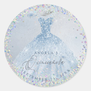 Holografischer Konfetti-Quinceanera-Staubblaues Kl Runder Aufkleber