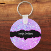 Holografischer Lila Glitzer Individuelle Name Agat Schlüsselanhänger (Vorderseite)