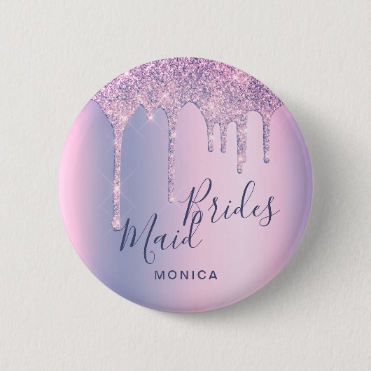 Holografischer lila Glitzer Tropfen Button (Vorderseite)