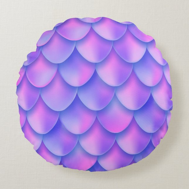 Holografischer Mermaid-Schwanz, lebendige Folienst Rundes Kissen (Vorderseite)