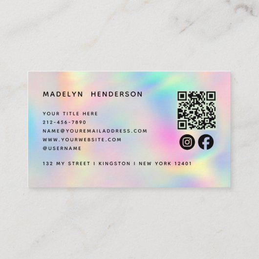 Holografischer moderner Beruflicher QR-Code Visitenkarte (Rückseite)