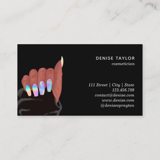 Holografischer Nagelsalon afroamerikanischer Hand Visitenkarte (Rückseite)