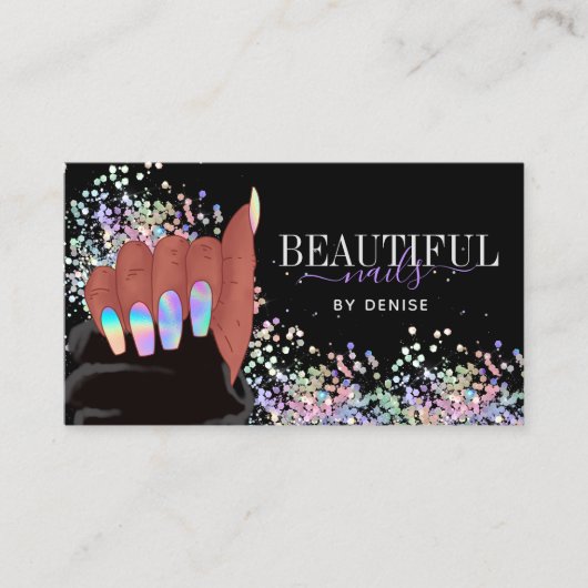 Holografischer Nagelsalon afroamerikanischer Hand Visitenkarte (Vorderseite)