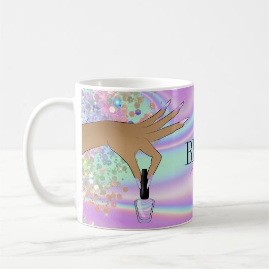 holografischer Nagelsalon Handnägel-Technikerin Kaffeetasse (Links)