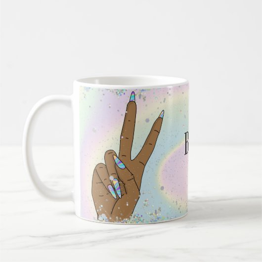 holografischer Nagelsalon Handnägel-Technikerin Kaffeetasse (Links)