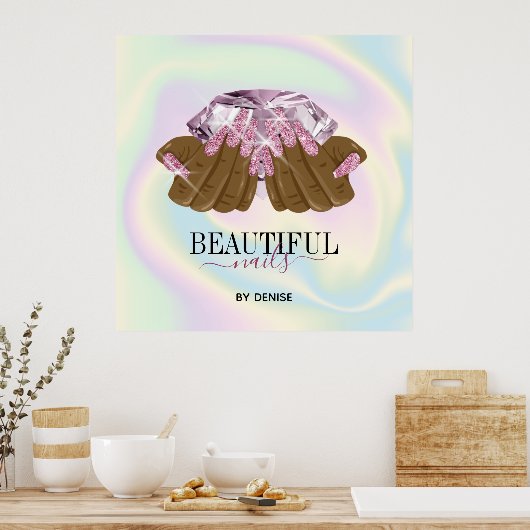 holografischer Nagelsalon Handnägel-Technikerin Poster (Küche)