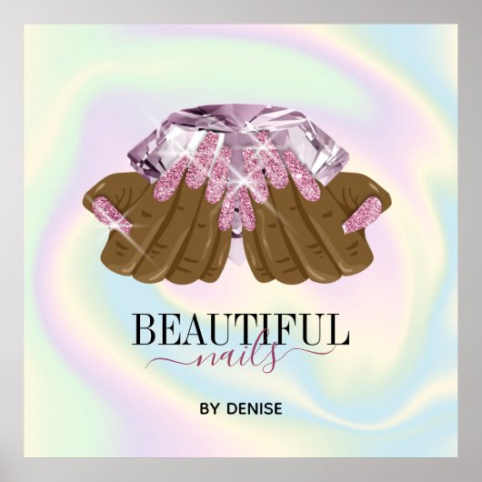 holografischer Nagelsalon Handnägel-Technikerin Poster (Vorne)