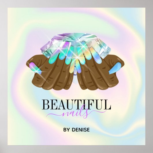 holografischer Nagelsalon Handnägel-Technikerin Poster (Vorne)