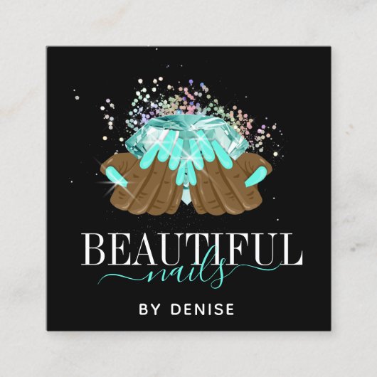 holografischer Nagelsalon Handnägel-Technikerin Quadratische Visitenkarte (Vorderseite)