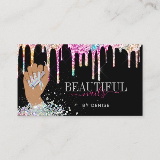 holografischer Nagelsalon Handnägel-Technikerin Visitenkarte (Vorderseite)