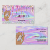 holografischer Nagelsalon Handnägel-Technikerin Visitenkarte (Vorne/Hinten)
