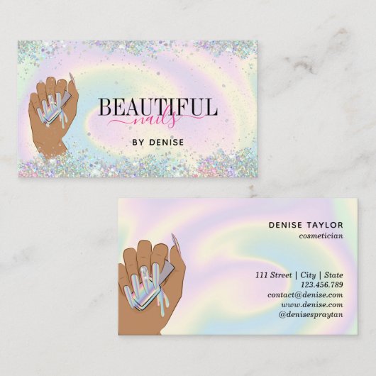 holografischer Nagelsalon Handnägel-Technikerin Visitenkarte (Vorne/Hinten)