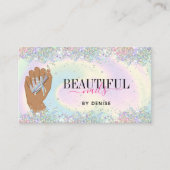 holografischer Nagelsalon Handnägel-Technikerin Visitenkarte (Vorderseite)