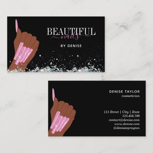 holografischer Nagelsalon Handnägel-Technikerin Visitenkarte (Vorne/Hinten)