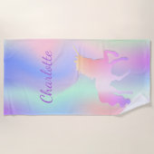 Holografischer Name des lila Monogrammes Unicorn p Strandtuch (Vorderseite)
