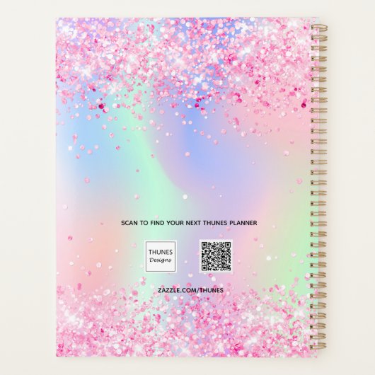 holografischer Name des rosa Glitzer 2026 Planer (Rückseite)