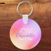 Holografischer Name für lila Monogramm Schlüsselanhänger (Vorderseite)
