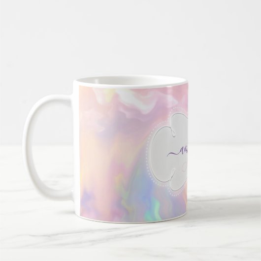 Holografischer Name Monogram Girly Pink Quinceañer Kaffeetasse (Links)