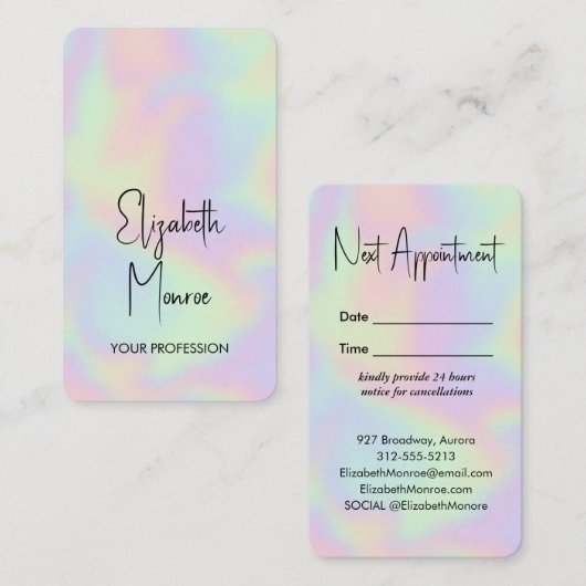 Holografischer Opal Gemstone Terminkarte (Vorne/Hinten)