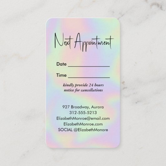 Holografischer Opal Gemstone Terminkarte (Rückseite)