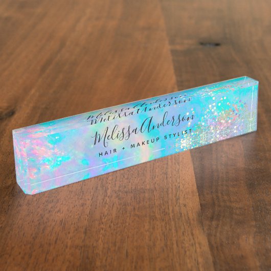 Holografischer Opal Stone Glitzer Calligraphy Namensplakette (Seite)