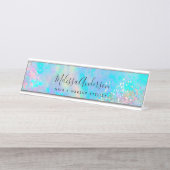 Holografischer Opal Stone Glitzer Calligraphy Schreibtischnamensplakette (Vorderseite )