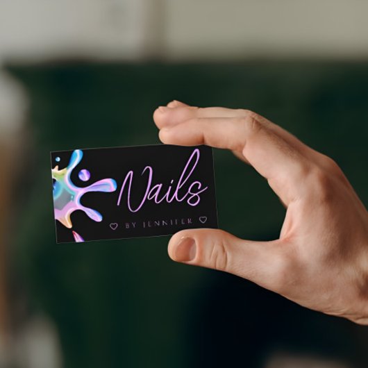 Holografischer Polnischer Splash Tropfen Nails QR  Visitenkarte